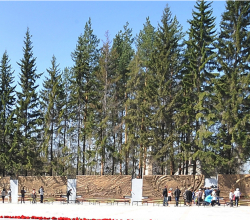 Вид на барельефы Широкореченского мемориального комплекса